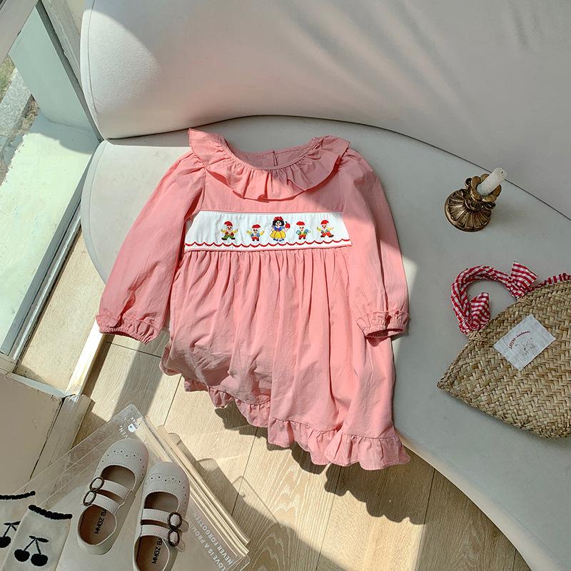 Princess Cartoon Embroidered Plaid Dress with Lotus Leaf Collar for Girls - Autumn 2026 Collection