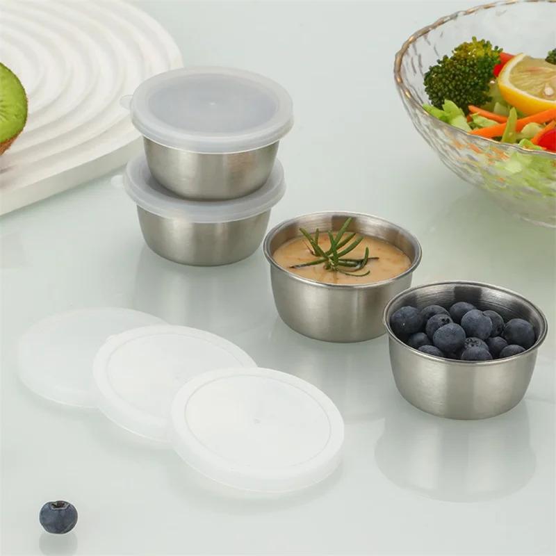 304 Stainless Steel Sauce Seasoning Container 40ml Sauce Cup Silicone Cover Leak-proof Salad Dipping Dish Small Storage Box