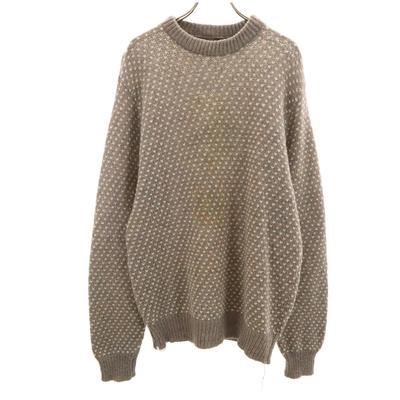 Années 80 Vintage Fabriqué aux États-Unis Manches longues Col montant Maille œil de perdrix L gris Homme Occasion