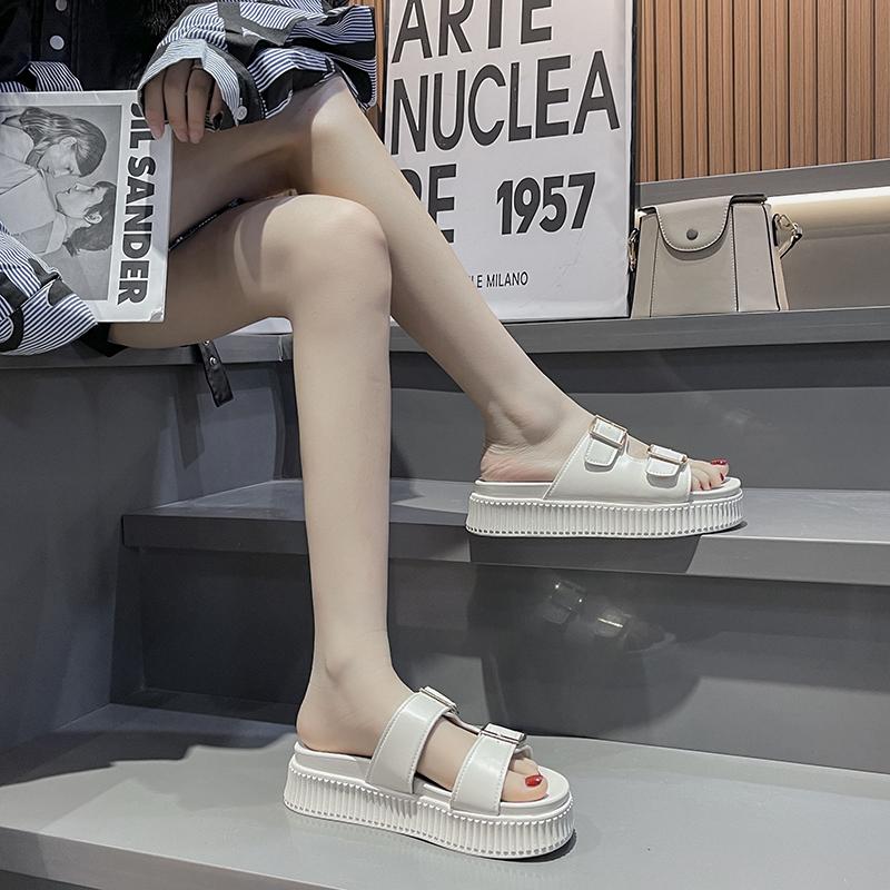 Papuci noi cu platformă pentru femei, modă, cu cataramă, cu talpă groasă, tip șlapi, cu degetele libere, sandale de plajă, casual, confortabili, cu pană