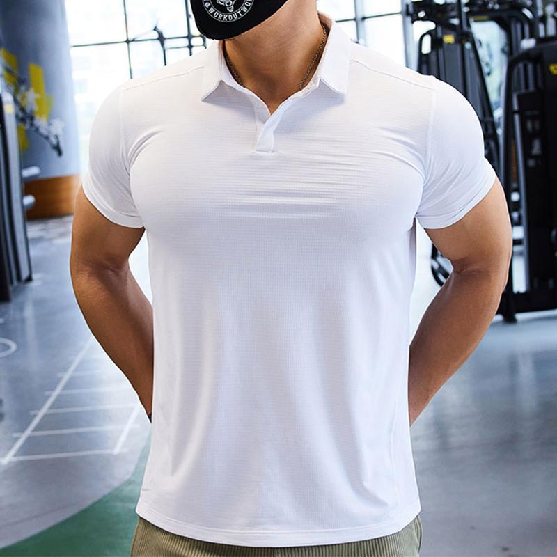 Men Short Sleeve Running T-shirt Outdoor Fitness Muscle Fit Shirt for Male Gym Jogging Sports Tops Tennis Elastic Breathable Tee