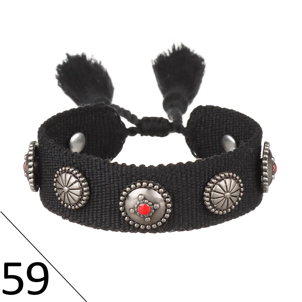 European Woven Bracelet with Metal Nail Buckle and Tassel for Women