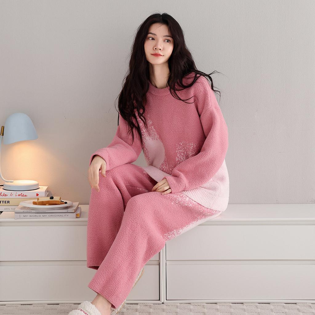 Half Fleece Pajamas Women'S Autumn And Winter Thickened Long-Sleeved Thermal Casual Pullover Can Be Worn Outside Loungewear Coral Fleece Suit