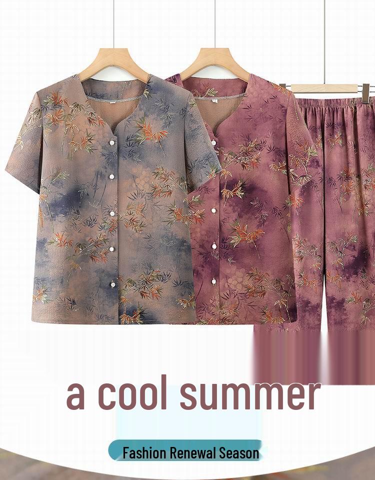 Elderly Women's Round-Neck Short-Sleeve Two-Piece Summer Set