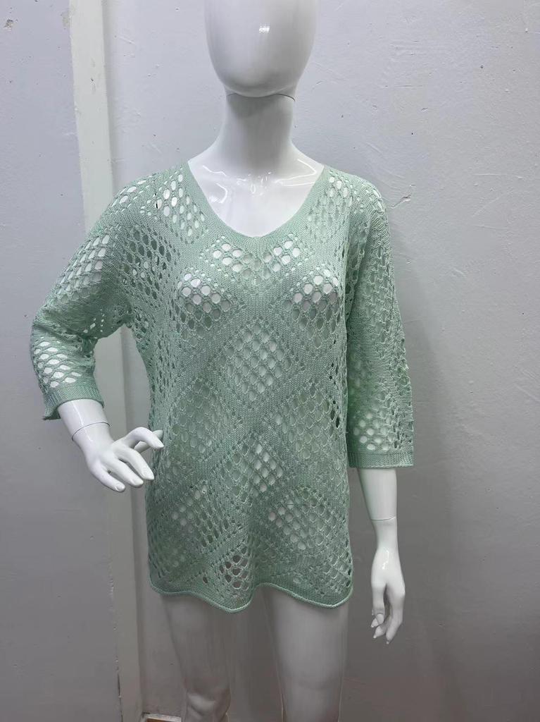 Cardigan lavorato a maglia da donna con scollo a V, intagli a forma di diamante e maniche a pipistrello, per la primavera/estate europea