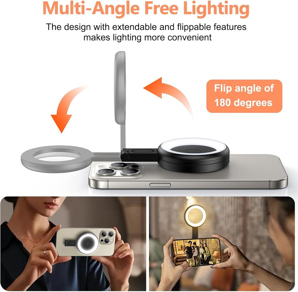 LED Handy Fülllicht Dreifarbiges Licht Für Mobiltelefon Magnetisches Fülllicht Einstellbarer Winkel USB-Aufladung Nachtlichter