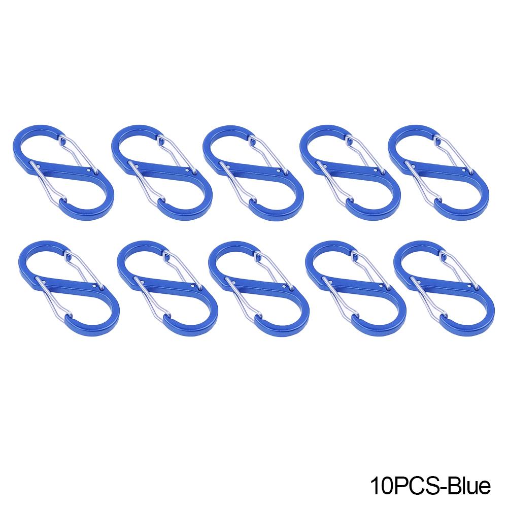 10pcs S Double Carabiner Set Tactical Gear Hooks Camping EDC Survival Climbing Spring Backpack Clasps Keychain Key Chain Clip