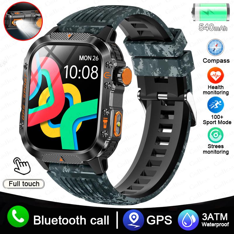 

New GPS Sports Smart Watch Flashlight 540Mah Battery 5ATM Waterproof Fitness Trackr BT Call Smartwatch For Men Women камуфляжный