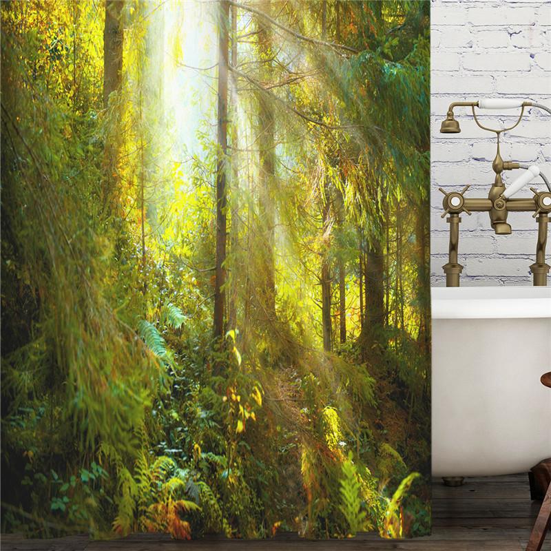 Misty Forest Nordic Style Shower Curtains Set With Hooks Waterproof Green Natural Landscape Home Decoration Bathroom Curtain New