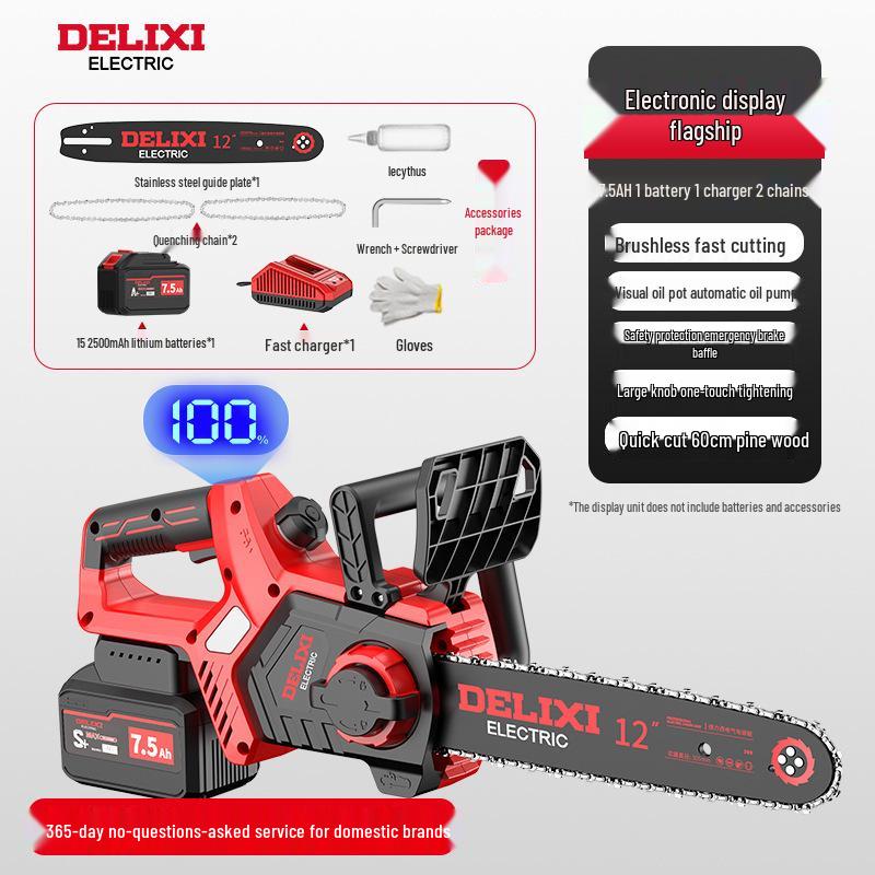 Delixi 12" Brushless Cordless Chainsaw with Lithium Battery for Logging & Wood Splitting