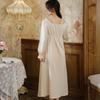Long-sleeved nightgown women's spring simulation silk court retro style lace ice silk pajamas chest pad can be worn outside loungewear autumn and wint