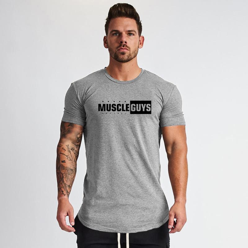 Gym Fitness Muscle Breathable Clothing Summer Cotton Short Sleeve Slim Fit T-shirts Gyms Bodybuilding Mens Casual Sport Shirts