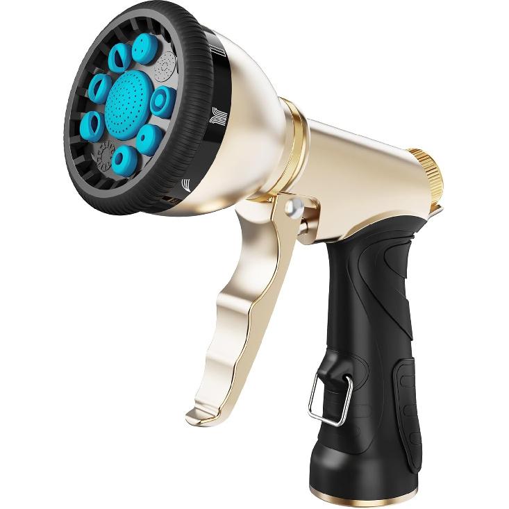 RAINPOINT Garden Hose Nozzle, 9 Spray Modes, Hose Sprayer Nozzle, Heavy-Duty Metal Hose Nozzle, Adjustable Handheld Sprayer, For Watering Plants And with connector синий