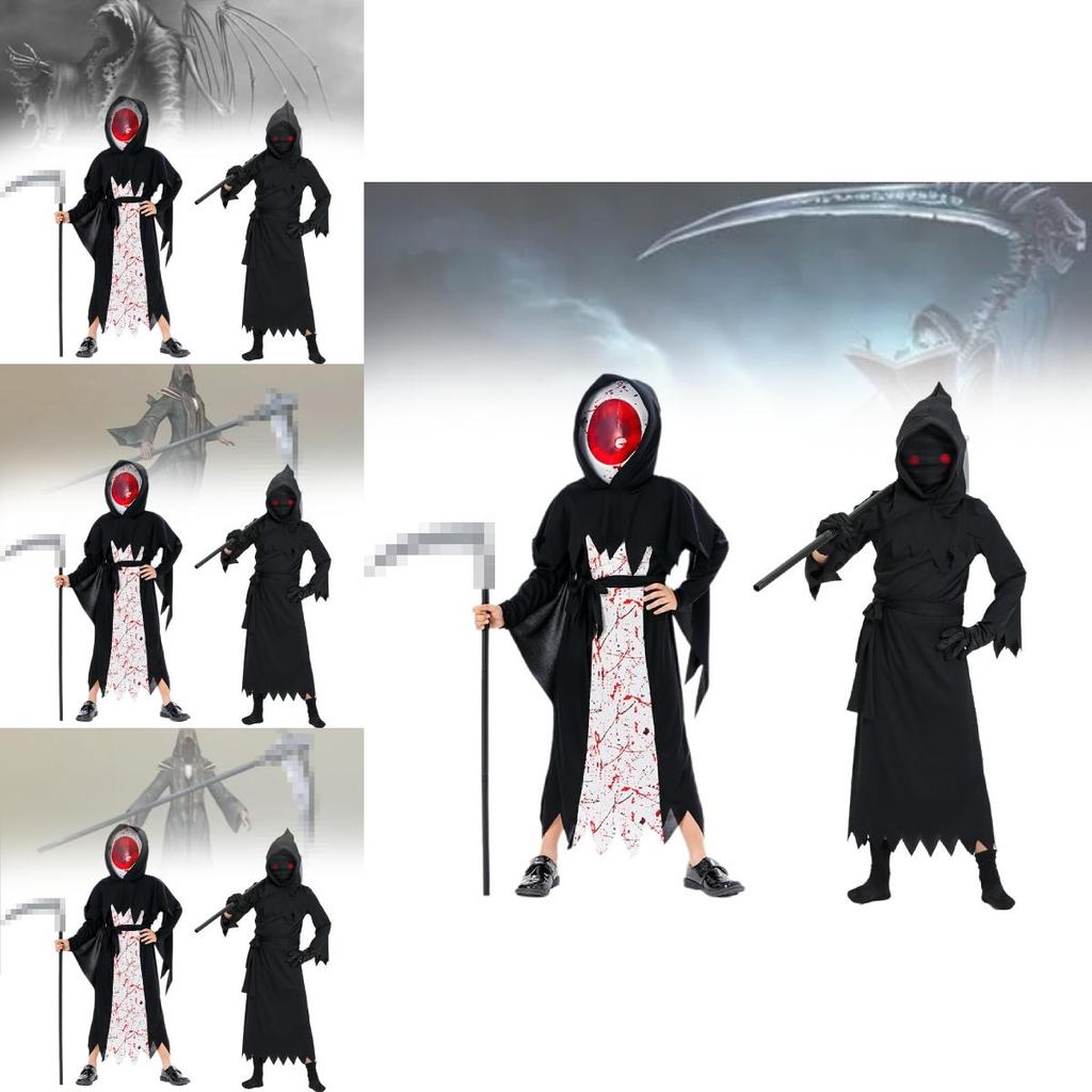 Stylish Polyester Halloween Demon Grim Reaper Cosplay Outfit For Children