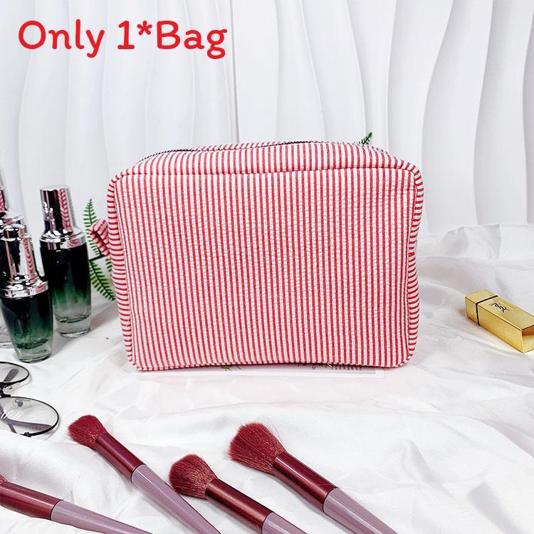 Vintage American Cotton Makeup Bag With Striped Pattern For Travel And Daily Use