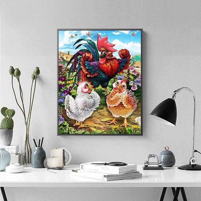 

Алмазная картина Алмазная вышивка Петух и куры Рукоделие Стразы Вышивка крестом Домашний декор 20X30CM