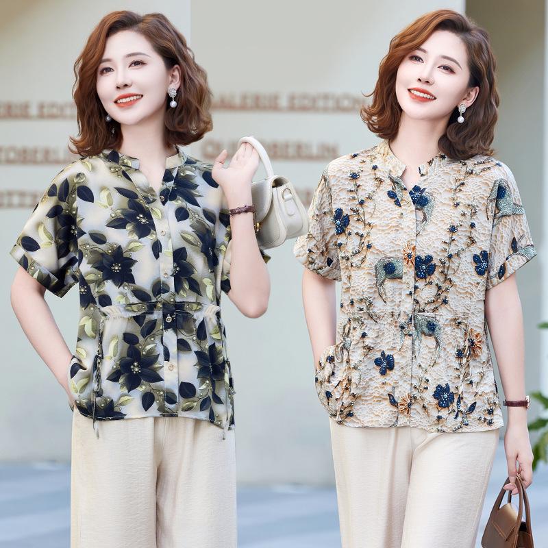 Mom's 2026 Chinese Chiffon Blouse: Spring/Summer National Style for Middle-Aged & Elderly Women