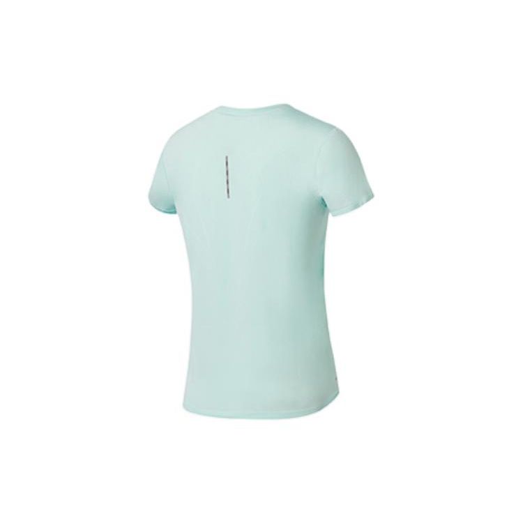 Li Ning Laufserie Einfarbige Mikroschrift Schnelltrocknend Atmungsaktiv Lauf-Trainings-Kurzarm-T-Shirt Damen Oberteile Weich-Wasserblau ATSS382-1