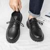 Black Round Toe Thick Sole Men's Leather Shoes Comfortable Low Price New in Elegant High Quality Fashion 2025 Male Casual Shoe