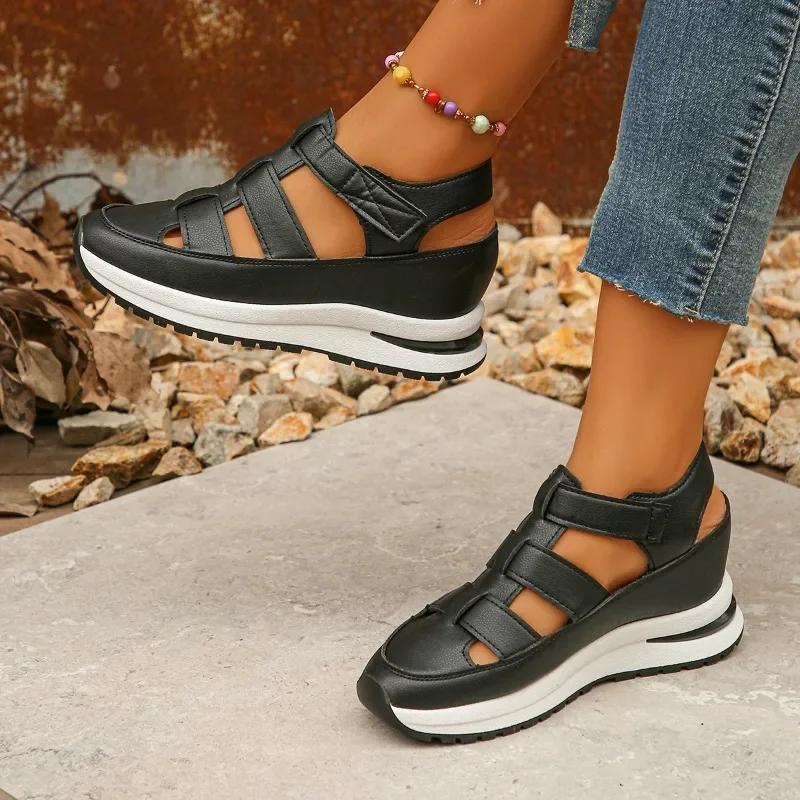 Ladies Shoes New High Quality Buckle Strap Women's Sandals New Closed Toe Office and Career Summer Solid Wedge Sandals