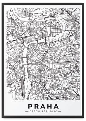 Posterkarte der Stadt Prag im schwarzen Rahmen