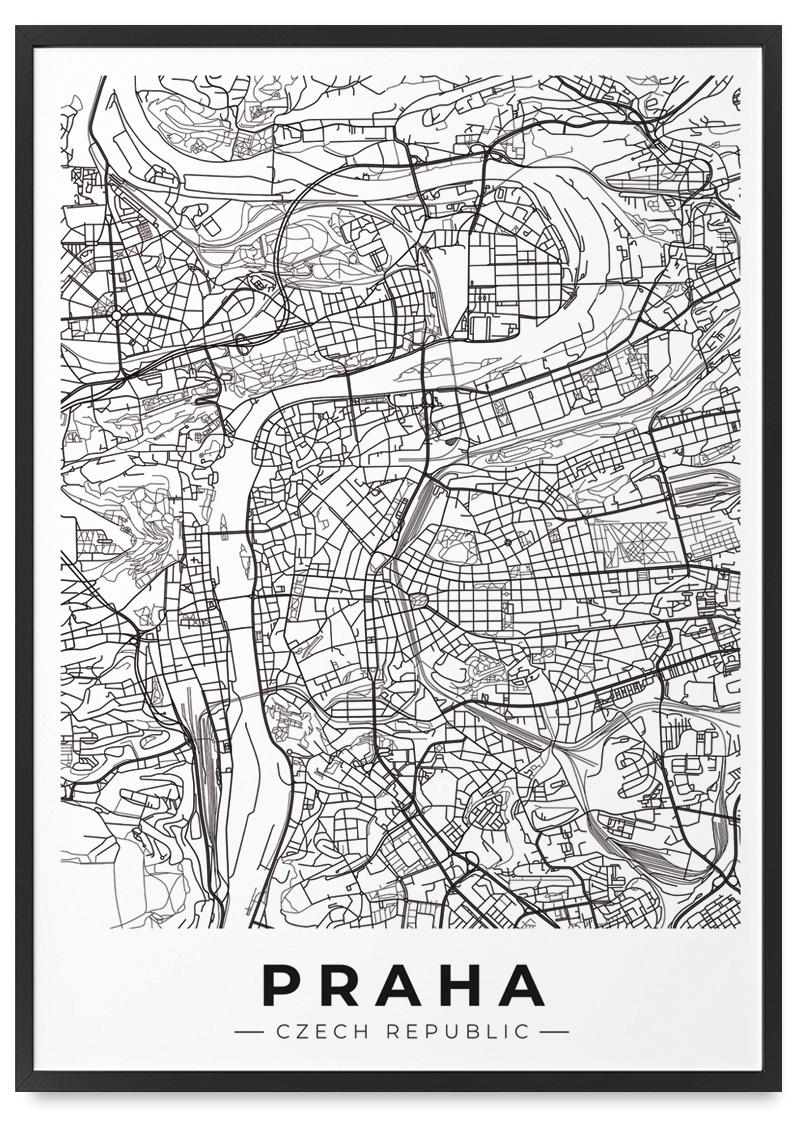 

Плакат з мапою міста Праги в чорній рамці 21x30 cm