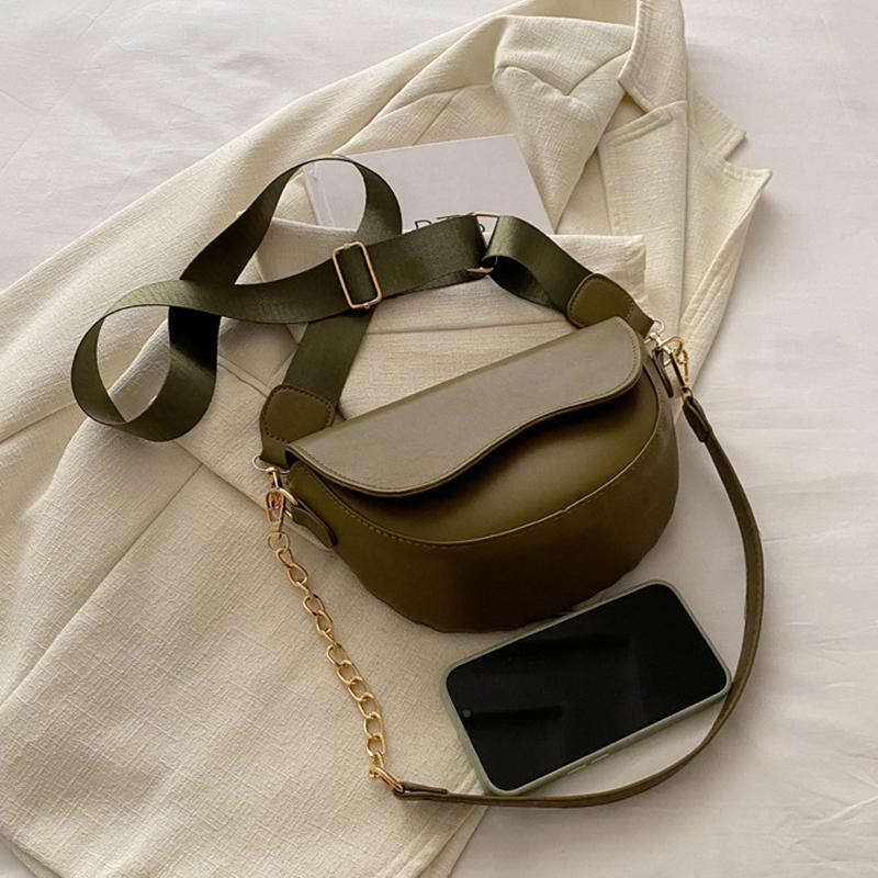 Fashion Double Straps Shoulder Bag Casual Solid Color PU Leather Versatile Crossbody Bags For Women Saddle Bag CLE