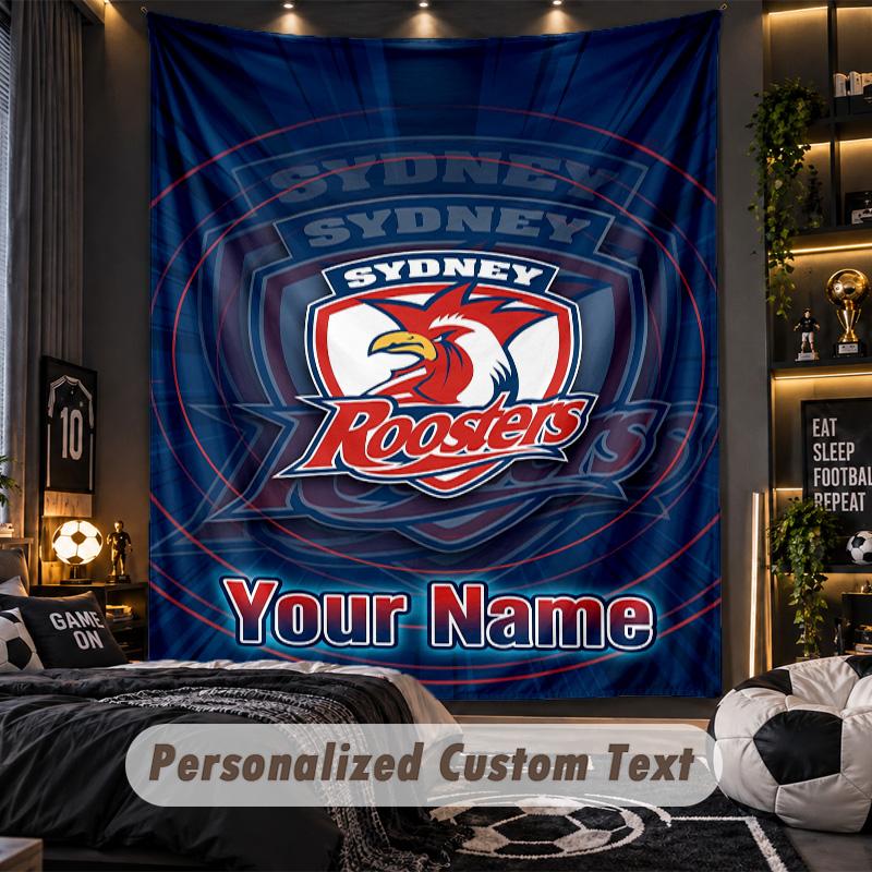 TapestrySydney Roosters Custom Name Text Personalized Wall Hanging Tapestry Home Wall Decor
