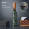 24-Rib Automatic Folding Umbrella: Wind-Resistant, Wooden Handle, Sun & Rain, Black, Unisex