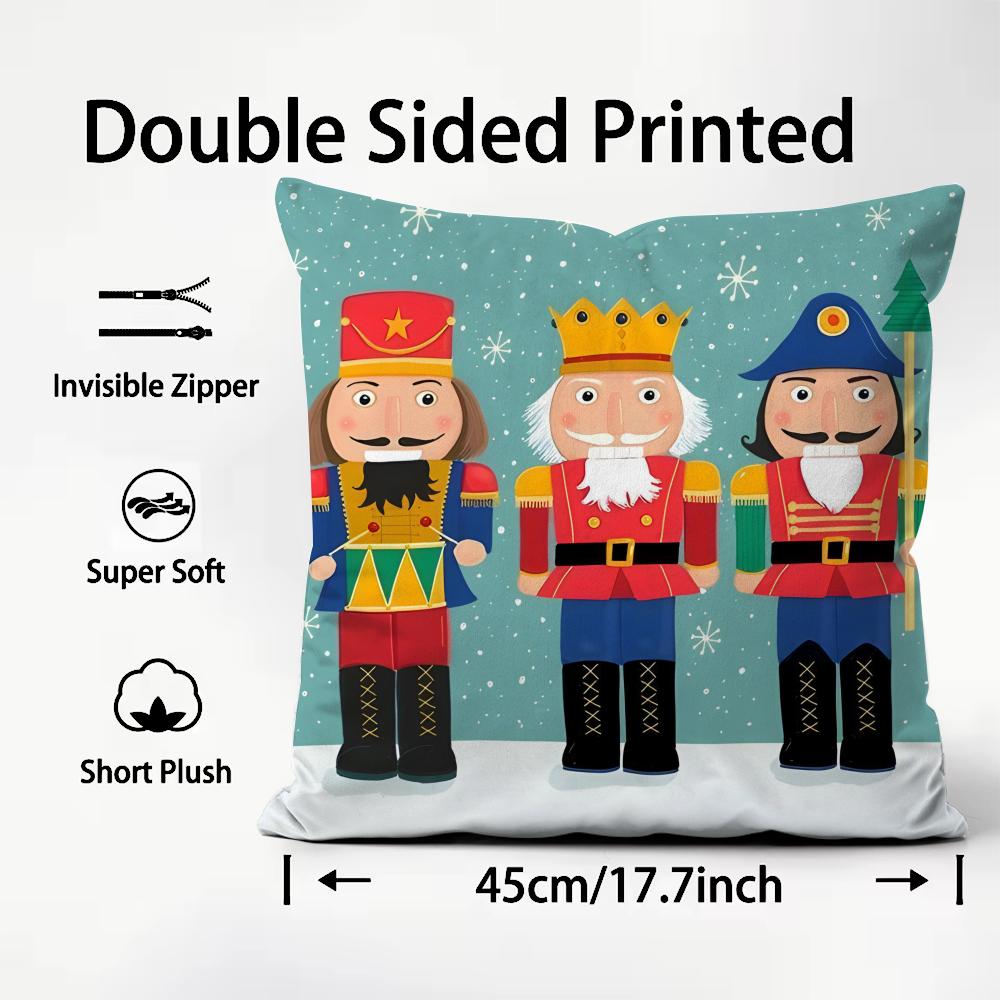 Nutcracker Soldier Christmas Cushion Cover Plush Fabric Soft DoubleSided Printed Sofa Warm Winter Home Child Gift Pillow Case