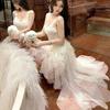 Light luxury high-end birthday dress princess mesh suspender dress long dress irregular skirt