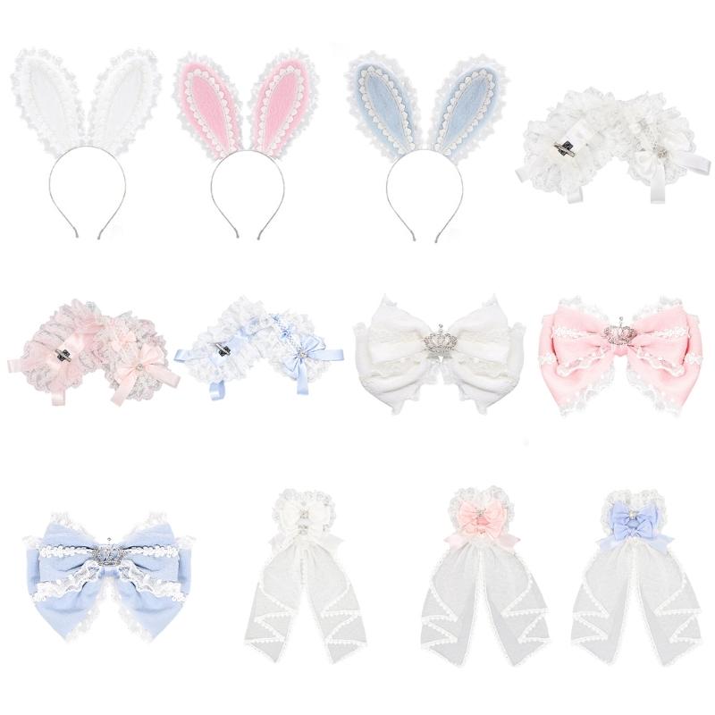 Elegant Ribbon Hair Clip Headpiece With Lace Ruffle Trim Design For Women And Girl Anime Event Gathering Hair Ornament