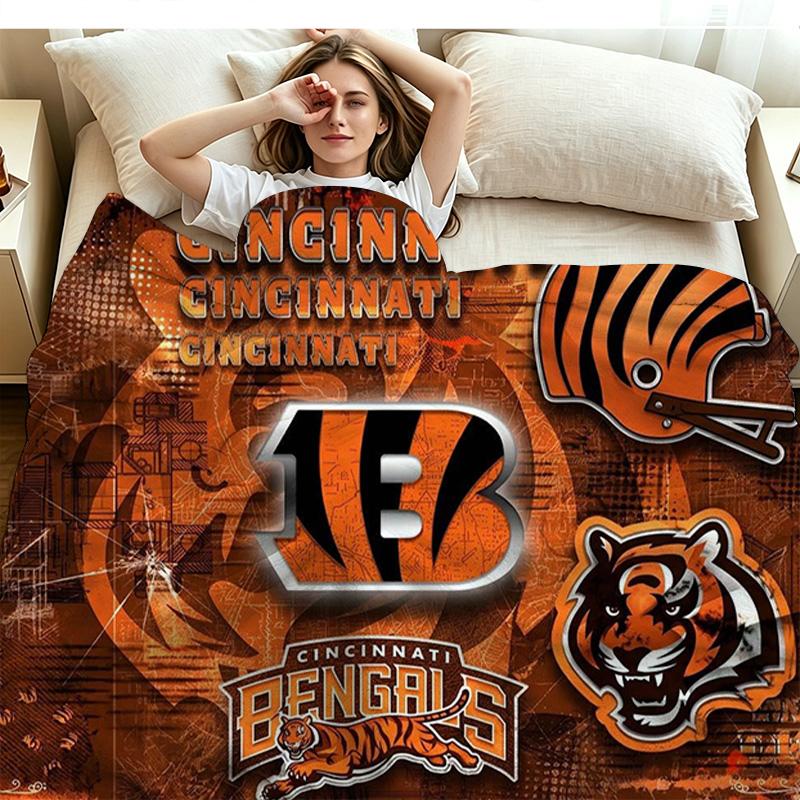 Cincinnati Bengals Print Flannel Blanket High Quality Warm Comfortable Cover for All Seasons Perfect for Gifts Home Decor