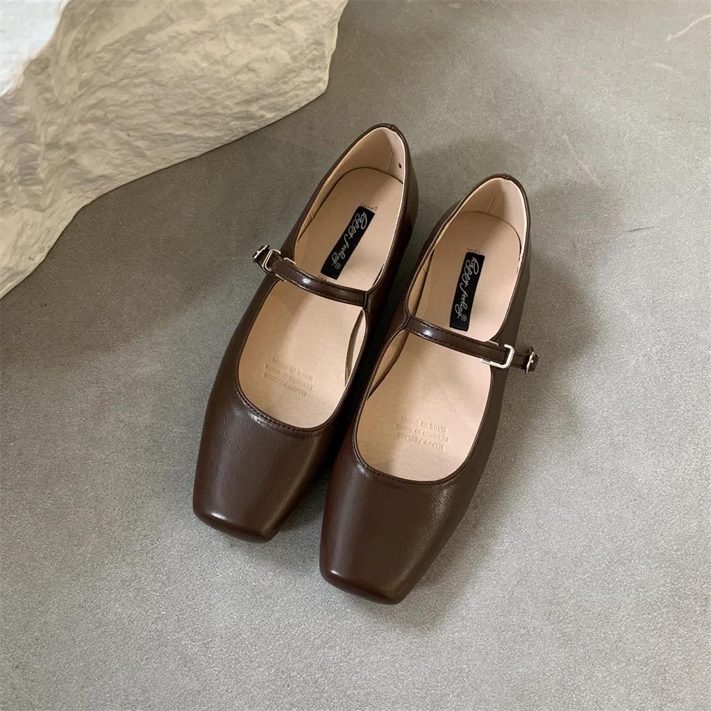 2025 Spring New Women Mary Jane Shoes Fashion Square Toe Shallow Slip On Ladies Flat Shoes Soft Sole Outdoor Dress Ballerina