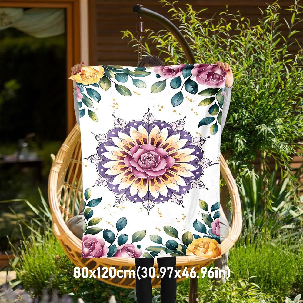 1pc Floral Mandala Outdoor Flannel Blanket Soft Warm All-Season Throw for Sofa Bed Car Camping Office, Cozy Gift Idea1286S 80x120cm(31x47inch)