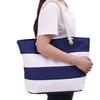Cotton Rope Portable Canvas Bag Fabric Striped Shoulder Shopping Bag Large Capacity Practical Beach Splicing Shoulder Bag