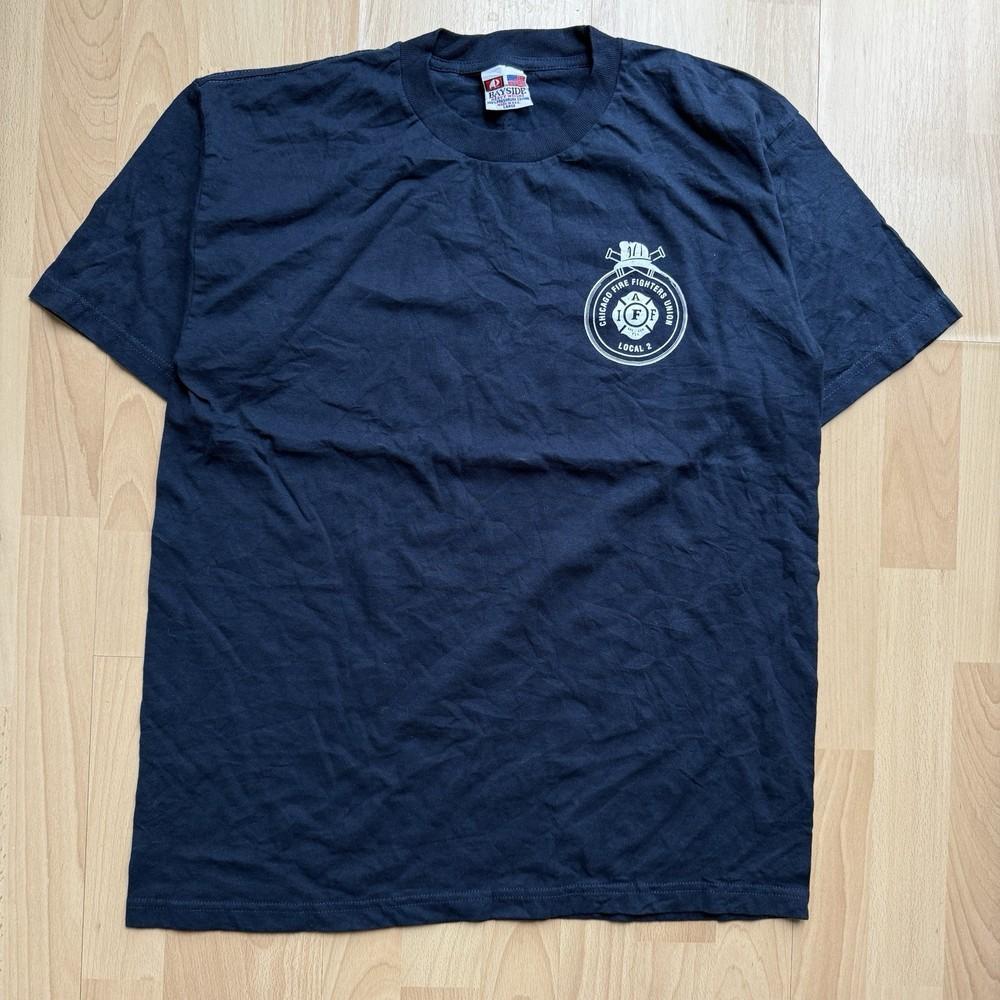 Vintage 2000s Chicago Firefighters Graphic Single Stitch Navy Blue TShirt Unisex T-Shirt S