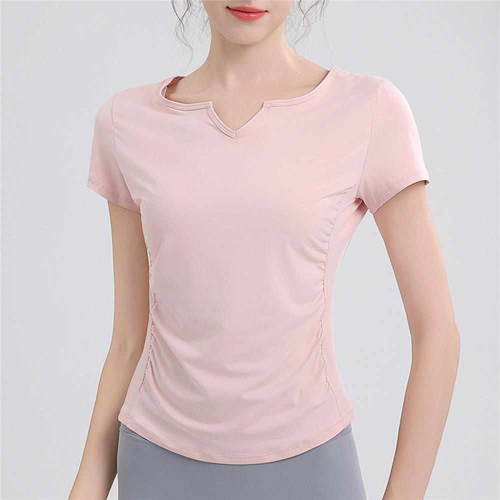 New Pleated Yoga Top Women's V-neck Sports Fitness Short T-shirt Outdoor Sports Running Quick Drying Short Sleeved Shirt