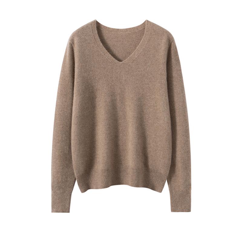 Women's V-Neck Cashmere Long Sleeve Sweater - Autumn/Winter Knitwear Pullover