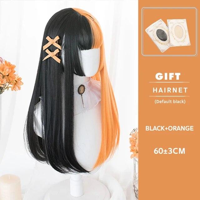 Synthetic Natural Black Wigs Long Wavy Wig for Women with Bangs Halloween Party Daily Heat Resistant Fibre Hair Wigs