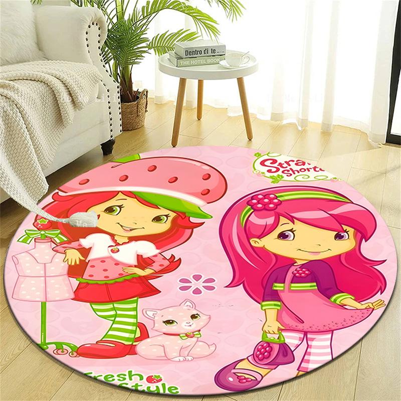 1pc Strawberry Princess3 Design Printed Area Round Carpet for Bedroom Living Room Home Decor Rugs Mat Non Slip Mat Rug for Bedside
