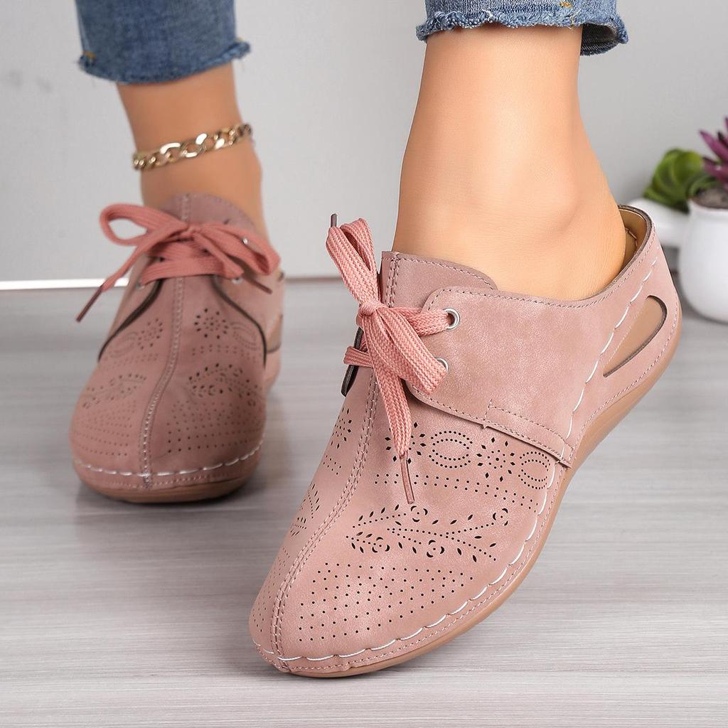 Women's Wedge Heel Sandals Half Slippers Lace Up Pattern Hollow Headed Women's Slippers Summer