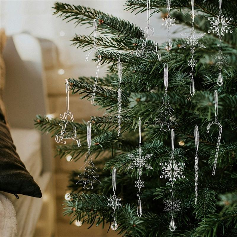 Clear Shatterproof Acrylic Snowflake Icicles Christmas Decorations With Reindeer For Home Party Tree