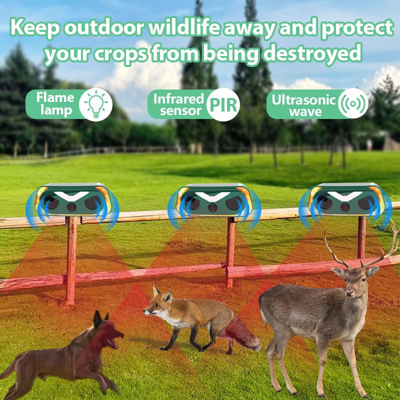 Flashing Ultrasonic Bird Repellent, Upgraded Flame Lamp Animal Repellent, Solar Powered Rodent Repellent