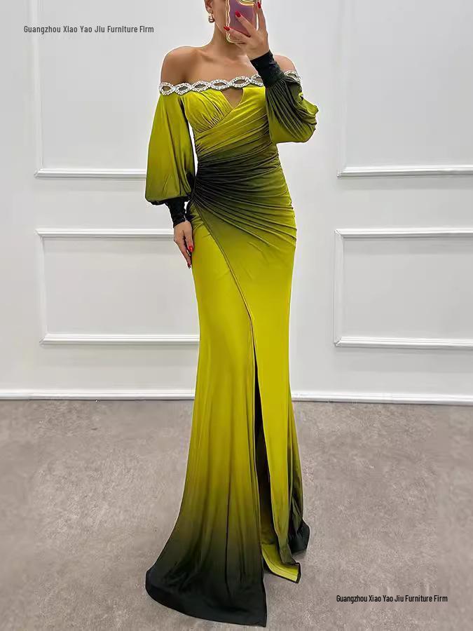 2026 Autumn/Winter One-Shoulder Printed Dress - Long Sleeve Casual Party Wear for Women