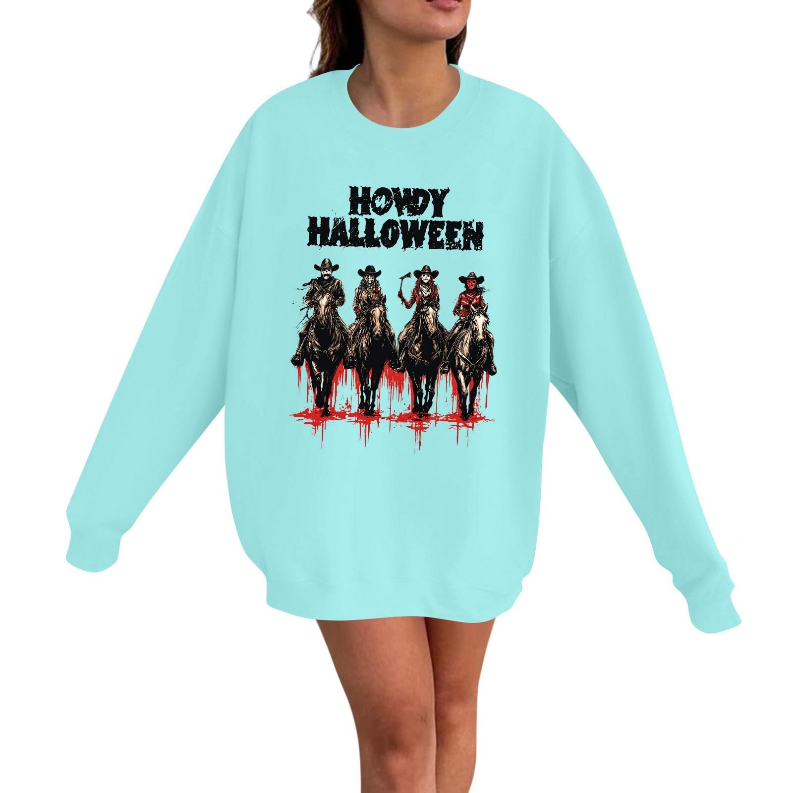 

Женский повседневный модный пуловер с длинным рукавом и принтом на Хэллоуин, с круглым вырезом S