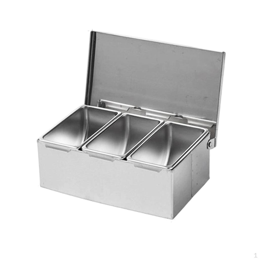 Condiment Server Stainless Steel Kitchen Organizer Tray Seasoning Box Dispenser Spice Container