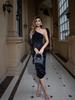 High-End Women's One-Shoulder Slimming Dress with Rhinestone Detail