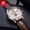OLEVS Brand New Fashion Moon Phase Original Mechanical Watch Men Leather Strap Waterproof Week Calendar Automatic Watches Mens