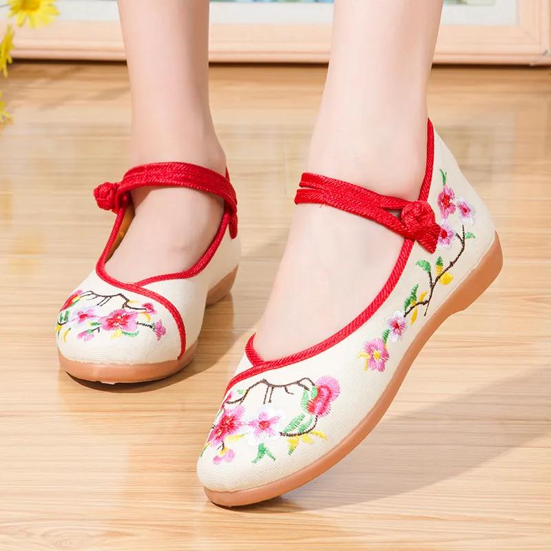 women cute sweet round toe black floral high quality canvas embroidery flat shoes lady classic black dance shoes ab667